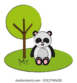 cute and tender bear panda in the jungle character