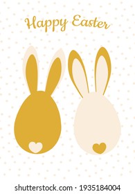 Cute tender bunnies with funny ears for Easter Day. Greeting holiday card in pastel colors. Vector graphics.