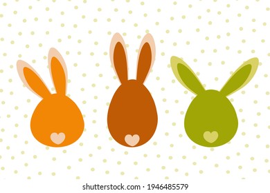 Cute tender bunnies with funny ears for Easter Day. Greeting holiday card in pastel colors. Vector graphics.