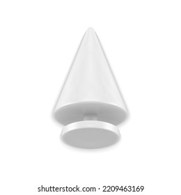 Cute tender Christmas tree on stand realistic white glossy statuette traditional winter holiday 3d template vector illustration. Premium Xmas spruce bauble interior design festive decorative element