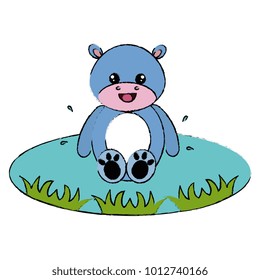 cute and tender hippopotamus in the lake character