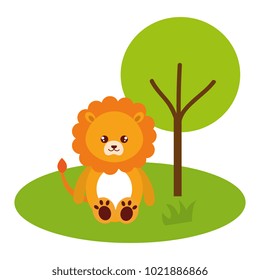 cute and tender lion in the jungle character