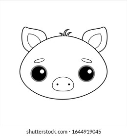 Cute and tender little pig Piglet vector image on white background. Sticker in the style of Kawaii, icon, Emoji. Coloring book for children. The symbol of the new year
