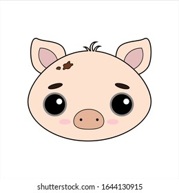 Cute and tender little pig vector image on white background. Kawaii style sticker, icon, Emoji