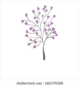 Cute tender love tree with leaves hearts. Valentine's Day. Vector illustration hand drawing.