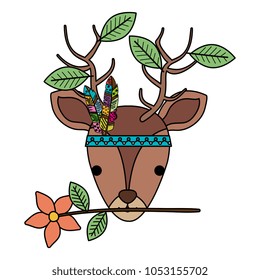 cute and tender reindeer with leafs and feather hat
