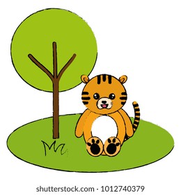 cute and tender tiger in the jungle character