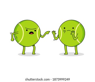 Cute tennis ball cartoon character arguing