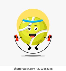 Cute tennis ball character doing jumping rope