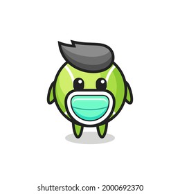 cute tennis cartoon wearing a mask , cute style design for t shirt, sticker, logo element
