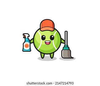 cute tennis character as cleaning services mascot , cute design