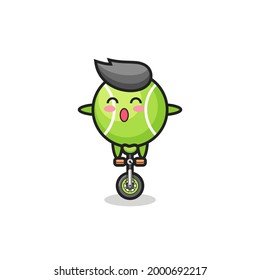 The cute tennis character is riding a circus bike , cute style design for t shirt, sticker, logo element