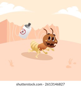 cute termite vector cartoon running fast in fear because he wants to be sprayed with termite repellent