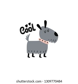 Cute terrier dog and the inscription - cool, isolated on white background. Vector illustration.