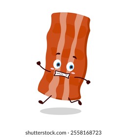 cute terrified running expression of bacon cartoon character
