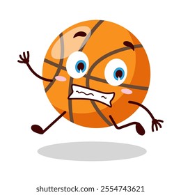 cute terrified running expression of basket ball cartoon character