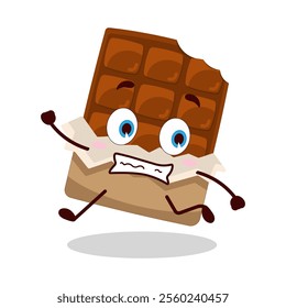 cute terrified running expression of bite chocolate bar character
