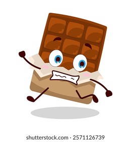 cute terrified running expression of bite chocolate bar character
