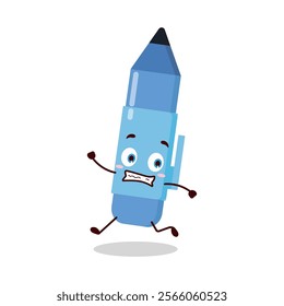 cute terrified running expression of blue pen cartoon character
