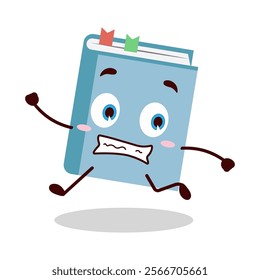 cute terrified running expression of blue book cartoon character
