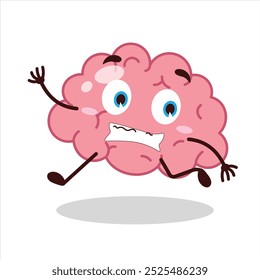 Cute terrified running expression of brain cartoon character