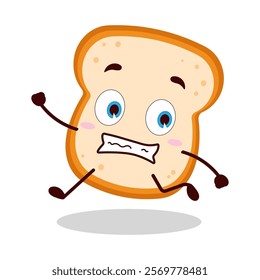 cute terrified running expression of bread cartoon character
