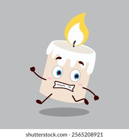 cute terrified running expression of candle cartoon character
