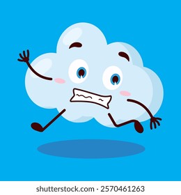 cute terrified running expression of cloud cartoon character
