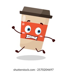 cute terrified running expression of coffee cup cartoon character
