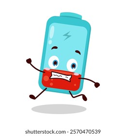 cute terrified running expression of empty battery cartoon character
