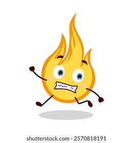 cute terrified running expression of fire cartoon character
