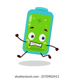 cute terrified running expression of full battery cartoon character
