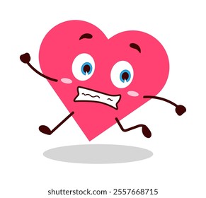 cute terrified running expression of heart cartoon character