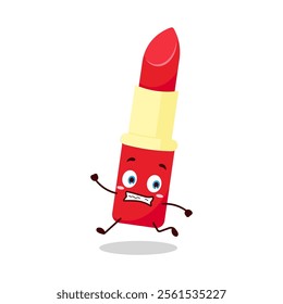 cute terrified running expression of lipstick cartoon character
