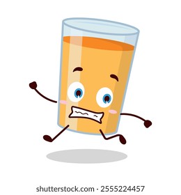 cute terrified running expression of orange juice cartoon character