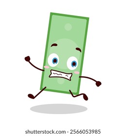 cute terrified running expression of paper money cartoon character
