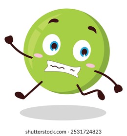 cute terrified running expression of pea cartoon character