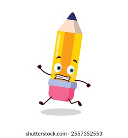 cute terrified running expression of pencil cartoon character