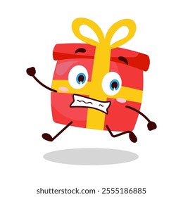 cute terrified running expression of red gift box cartoon character