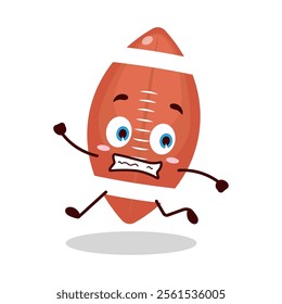 cute terrified running expression of rugby ball cartoon character
