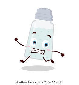 cute terrified running expression of salt cartoon character
