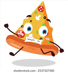 bonitinho aterrorizado executando expressão de fatia de personagem de pizza