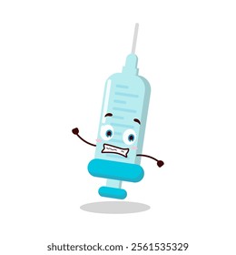 cute terrified running expression of syringe cartoon character
