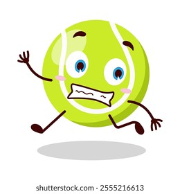 cute terrified running expression of tennis ball character