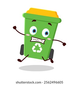 cute terrified running expression of trash bin cartoon character
