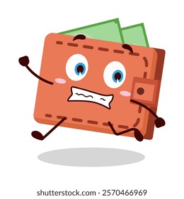 cute terrified running expression of wallet cartoon character
