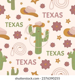 Cute Texas seamless pattern in boho style, color vector background