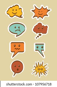 cute text balloons with face, vintage. vector illustration