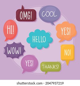 cute text balloons icons bundle