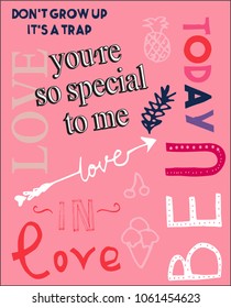 cute text and doodles collection.  embroidery and prints design.